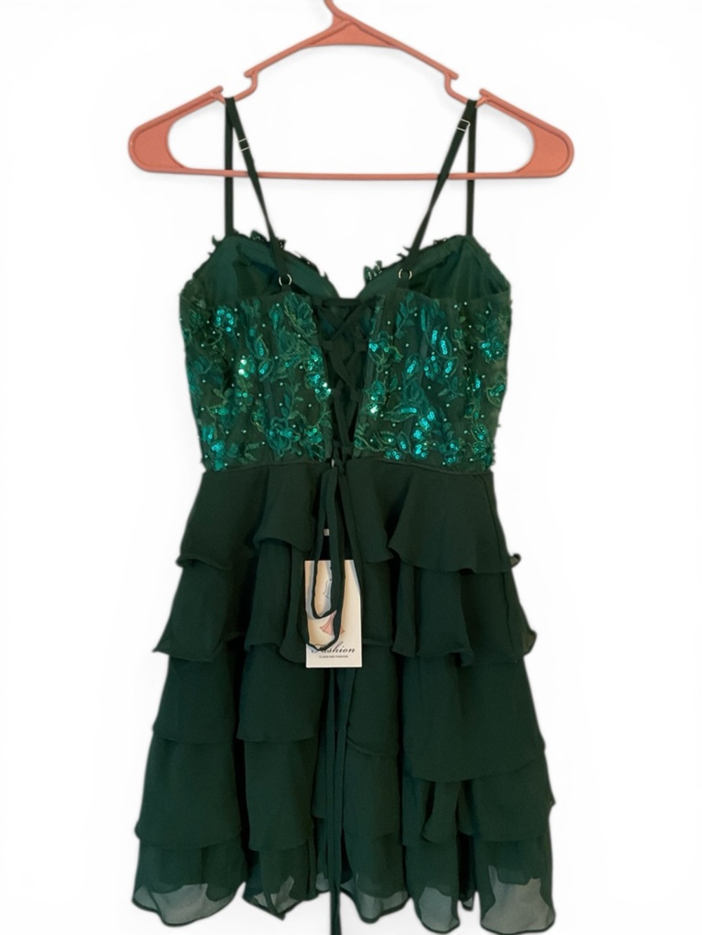 GREEN SEQUIN TOP MINI DRESS SZ.2 - Picture 4 of 5